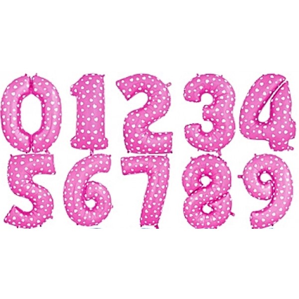 40 Inch Pink Hearts Numbers Foil Balloons 0-9 OEM-Others