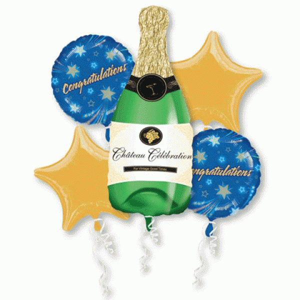 Balloon Bouquet Pack - Congratulations Champagne Bottle ~ 5pcs