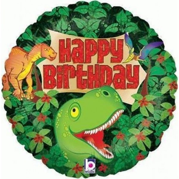 Happy Birthday Dinosaur 18 Inch Foil Holographic Balloon
