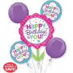 Pink & Teal Birthday Bouquet 5pc