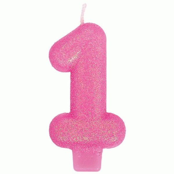 Candle - Amscan 1 Glitter Number Molded Birthday Candle Pink