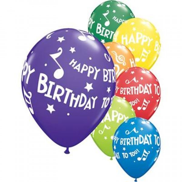 Birthday Balloons - Qualatex 11 inch Carnival Assorted Happy Birthday To You Music Notes ~ 10 pcs