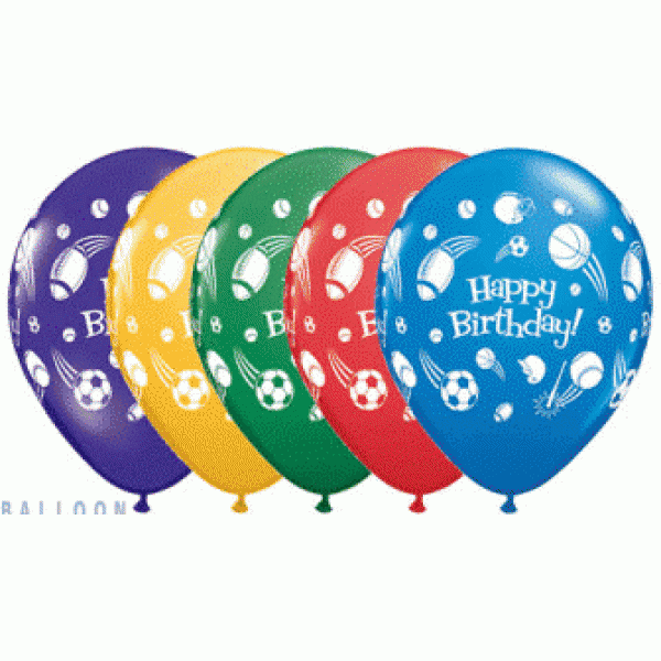 Birthday Balloons - Qualatex 11 inch Birthday Sports Wrap Special Ast ~ 5pcs