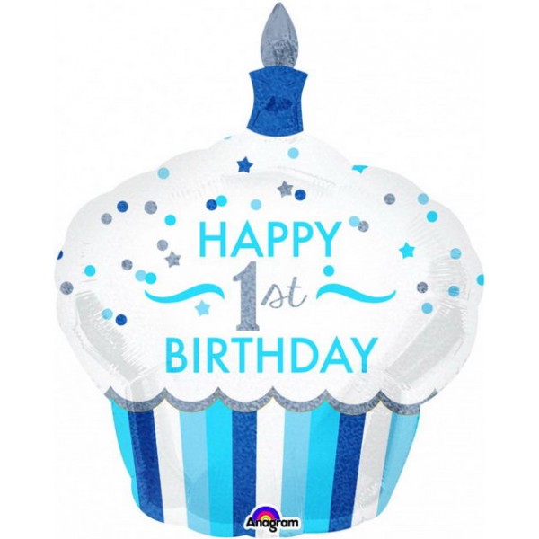 Children Balloons - Anagram 29 x 36 inch 1st Birthday Cupcake Boy
