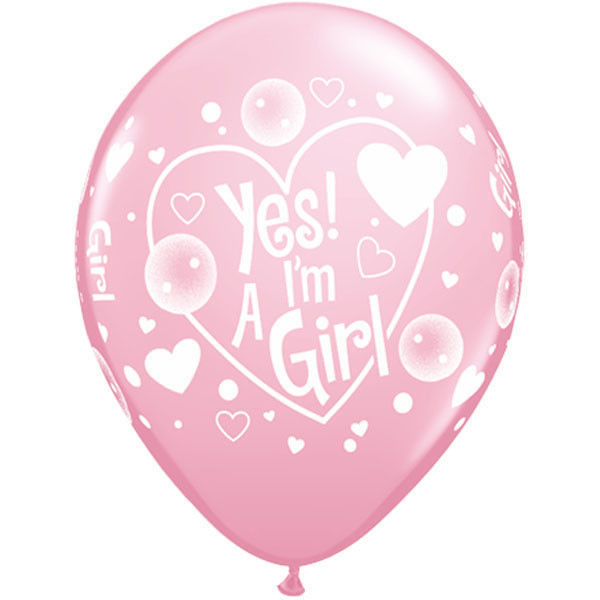 Children Balloons - Qualatex 11 Inch Round Pink Yes! I'm A Girl Balloon ~ 10pcs
