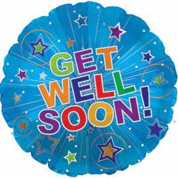 Get Well Balloons - CTI 17 Inch Get Well Soon Silver Burst