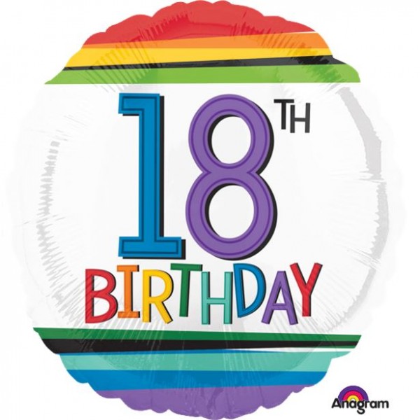 Birthday Balloons - Anagram 18 Inch Rainbow Birthday Age 18