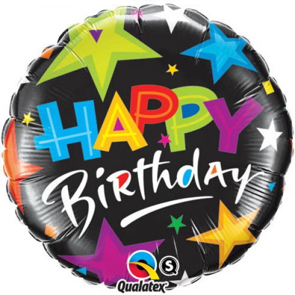 Birthday Balloons - Qualatex 18 inch Birthday Brilliant Stars Black