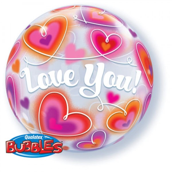 Single Bubbles - Qualatex 22 Inch Love You Doodle Hearts