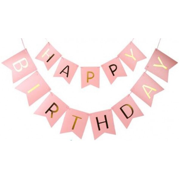 Banner - Mytex Happy Birthday Gold Color Wording Pink Banner