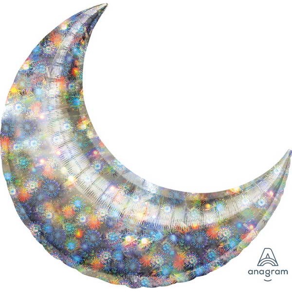 Decorator & Themed - Anagram 35 Inch Holo Fireworks Crescent Moon Decorator