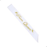 Prom Queen Gold Print White Satin Sash
