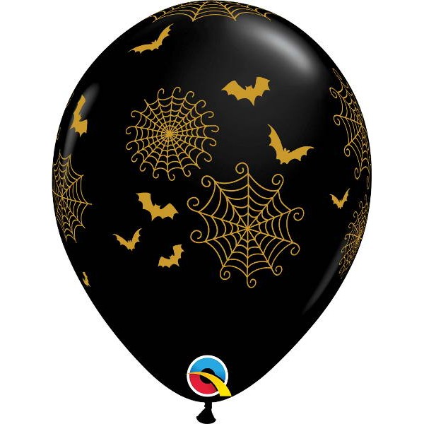 Halloween Balloons - Qualatex 11 Inch Spider Webs & Bats Latex Balloons ~ 10pcs