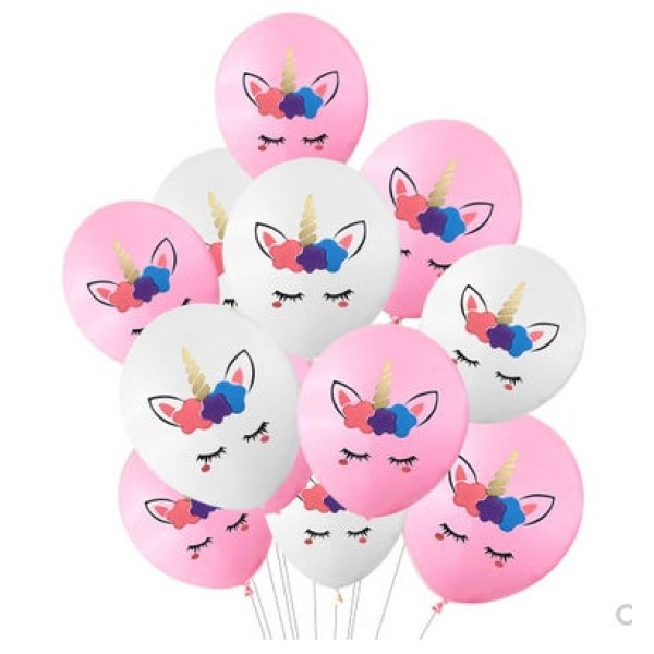 Children Balloons - 10 Inch Pink And White Front Face Unicorn Latex Balloons ~ 10pcs